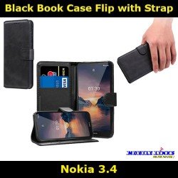 Black Book Case Flip with Strap For Nokia 3.4 TA-1288 Slim Fit Look